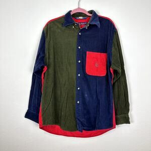 Vintage 90s Nautica Colorblock Corduroy Button Up Cotton Longsleeve Shirt Size M